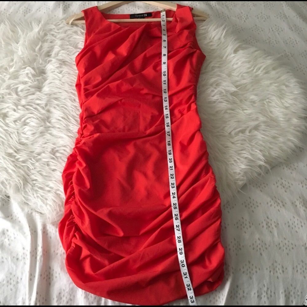 Red Ruched Sides Dress - Picture 3 of 8